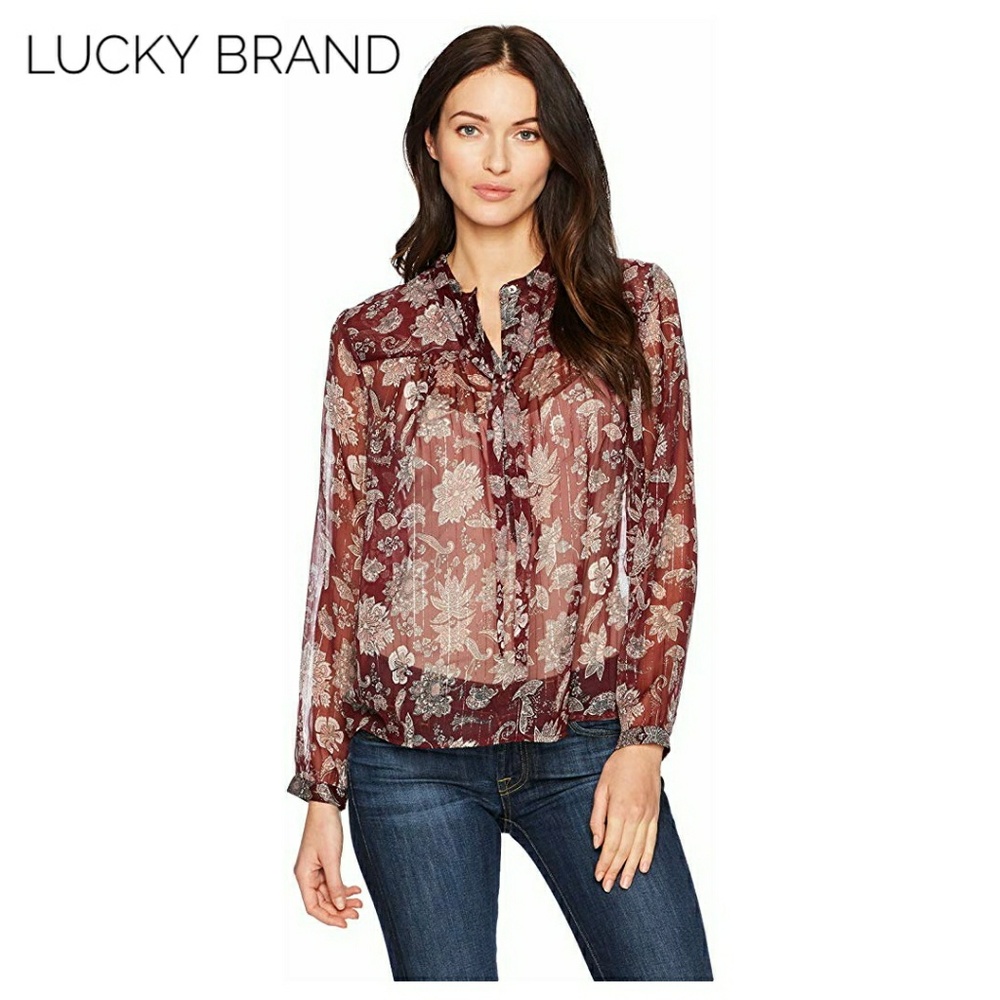 Lucky Brand Sheer Peasant Tie Top